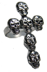 LARGE CROSS SKULL HEADS BIKER RING (Sold by the piece) * *- CLOSEOUT NOW $3.75 EACH