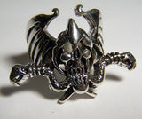 SKULL SNAKES WINGS SILVER BIKER RING  (Sold by the piece) * CLOSEOUT $ 3.75 EA