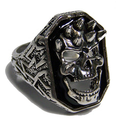 SMILING SKULL HEAD W SPIKES BIKER RING  (Sold by the piece) *