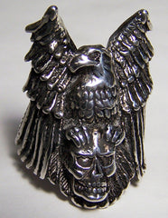 EAGLE HOLDING SKULL HEAD DELUXE BIKER RING (Sold by the piece) *-  CLOSEOUT AS LOW AS $ 2.95 EA