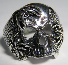 SKULL WITH SPIDERS & WEBS DELUXE BIKER RING ( sold by the piece )