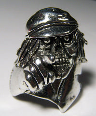 SKELETON POINTING WITH HAT BIKER RING  (Sold by the piece) *-  CLOSEOUT AS LOW AS $ 3.50 EA