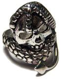 SERPENT WRAPPED AROUND SKULL HEAD BIKER RING (Sold by the piece)