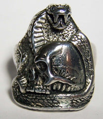 SKULL WRAPPED W COBRA SNAKE BIKER RING (Sold by the piece)