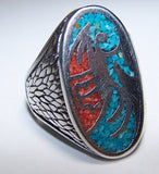 INLAYED NATIVE DRAGON SILVER DELUXE BIKER RING (Sold by the piece) *