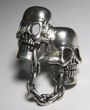 CHAINED TOGETHER SKULL HEADS BIKER RING (Sold by the piece)