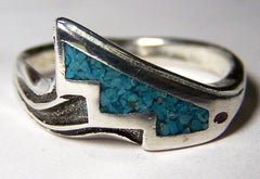 INLAYED NATIVE INDIAN STYLE SILVER DELUXE BIKER RING (Sold by the piece) *