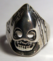 HOODED SKULL W CROSSES BIKER RING (Sold by the piece) *-  CLOSEOUT AS LOW AS $ 1.00