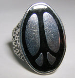 LARGE OVAL INLAYED PEACE SIGN  SILVER DELUXE BIKER RING (Sold by the piece) *