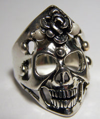 SKULL WITH SPIKES & ROSE BIKER RING (Sold by the piece)