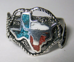 STATE OF TEXAS W LONG HORN BULL SILVER DELUXE BIKER RING (Sold by the piece) *