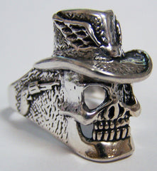 SKELETON SKULL HEAD WITH TOP HAT BIKER RING  (Sold by the piece)