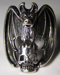 WINGED BAT HOLDING SKULL HEAD BIKER RING (Sold by the piece) *