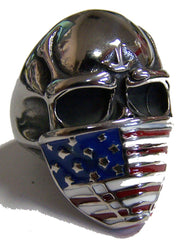 SKULL HEAD AMERICAN FLAG BANDANA STAINLESS STEEL BIKER RING ( sold by the piece )