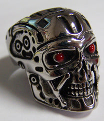 ROBOT HEAD WITH RED EYES STAINLESS STEEL BIKER RING ( sold by the piece )