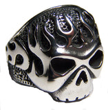 FLAMING SKULL HEAD  STAINLESS STEEL BIKER RING ( sold by the piece )