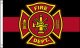 BLACK RED FIRE DEPT DEPARTMENT EMBLEM FLAG 3 X 5 FLAG ( sold by the piece )