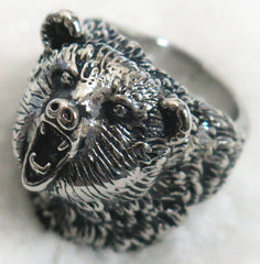 WILD BEAR HEAD STAINLESS STEEL BIKER RING ( sold by the piece )