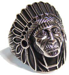 INDIAN CHIEF FACE W BONNET STAINLESS STEEL BIKER RING ( sold by the piece )