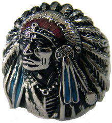 NATIVE STYLE INDIAN CHEIF W BONNET STAINLESS STEEL BIKER RING ( sold by the piece )