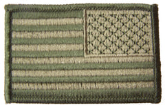 GREEN CAMO WOODLANDS AMERICAN FLAG right arm 3 INCH EMBROIDERED PATCH ( sold by the piece )