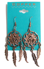 SOLID COPPER END OF TRAIL DREAM CATCHER DANGLE EARRINGS  ( sold by the  piece )