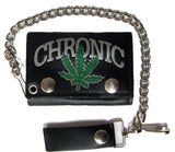 CHRONIC MARIJUANA POT LEAF TRIFOLD LEATHER WALLETS WITH CHAIN (Sold by the piece)