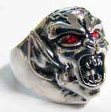 DEMON MONSTER W RED CRYSTAL EYES STAINLESS STEEL BIKER RING ( sold by the piece )