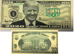 DONALD TRUMP 2020 ELECTION DOLLAR FAKE MONEY BILL (Sold by the pad of 25 bills )