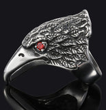 EAGLE HEAD W RED CRYSTAL EYES  STAINLESS STEEL BIKER RING ( sold by the piece )