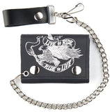 FLYING EAGLE W RIBBON TRIFOLD LEATHER WALLETS WITH CHAIN (Sold by the piece)