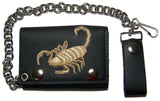 EMBROIDERED SCORPION TRIFOLD LEATHER WALLET WITH CHAIN (Sold by the piece)