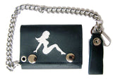 EMBROIDERED MUD FLAP TRUCKER GIRL TRIFOLD LEATHER WALLET WITH CHAIN (Sold by the piece)