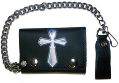 CELTIC CROSS TRIFOLD LEATHER WALLET WITH CHAIN (Sold by the piece)