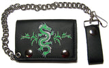 EMBROIDERED CHINESE GREEN DRAGON TRIFOLD LEATHER WALLET WITH CHAIN (Sold by the piece)