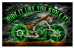 INDIAN SKELETON RIDE IT LIKE YOU STOLE IT BIKER DELUXE 3' X 5' FLAG (Sold by the piece)