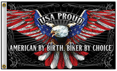USA PROUD EAGLE AMERICAN BY BIRTH BIKER DELUXE 3 X 5  BIKER FLAG (Sold by the piece)