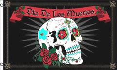 DAY OF THE DEAD SKULL ROSES   3 X 5 FLAG ( sold by the piece )