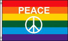 RAINBOW PEACE WORDS AND SIGN  3 X 5 FLAG ( sold by the piece )