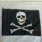 SKULL AND CROSSBONE 11 X 18 INCH FLAG ON A STICK (Sold by the piece or dozen)