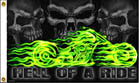 HELL OF A RIDE DELUXE 3' X 5' FLAG (Sold by the piece)