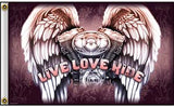 ENGINE WINGS LIVE LOVE RIDE DELUXE 3 x 5 BIKER FLAG (Sold by the piece)