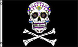 PIRATE TATTOOED CANDY SUGAR SKULL 3' x 5' FLAG (Sold by the piece)