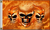 DELUXE TRIPLE SKULL FLAMES 3 x 5 MOTORCYCLE BIKER FLAG ( sold by the piece )