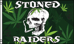 STONED RAIDERS SKULL POT LEAF 3X5 FLAG ( sold by the piece )