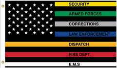 COLORED FIRST RESPONDERS AMERICAN FLAG THIN LINE 3 X 5 FLAG ( sold by the piece )