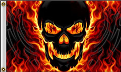 FLAMING SKULL DELUXE BIKER 3 X 5  FLAG (Sold by the piece) *- CLOSEOUT NOW $ 5 EA