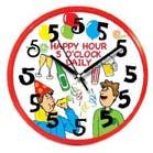 HAPPY HOUR 5 O'CLOCK DAILY WALL CLOCK (Sold by the piece)-* CLOSEOUT NOW ONLY $ 4.50 EA