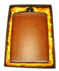 BROWN LEATHER WRAPPED FLASK (Sold by the piece) *- CLOSEOUT NOW $4.50 EA