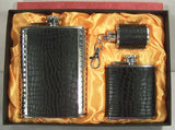 BLACK LEATHER 3 PIECE FLASK WITH KEY CHAIN SET (Sold by the piece)